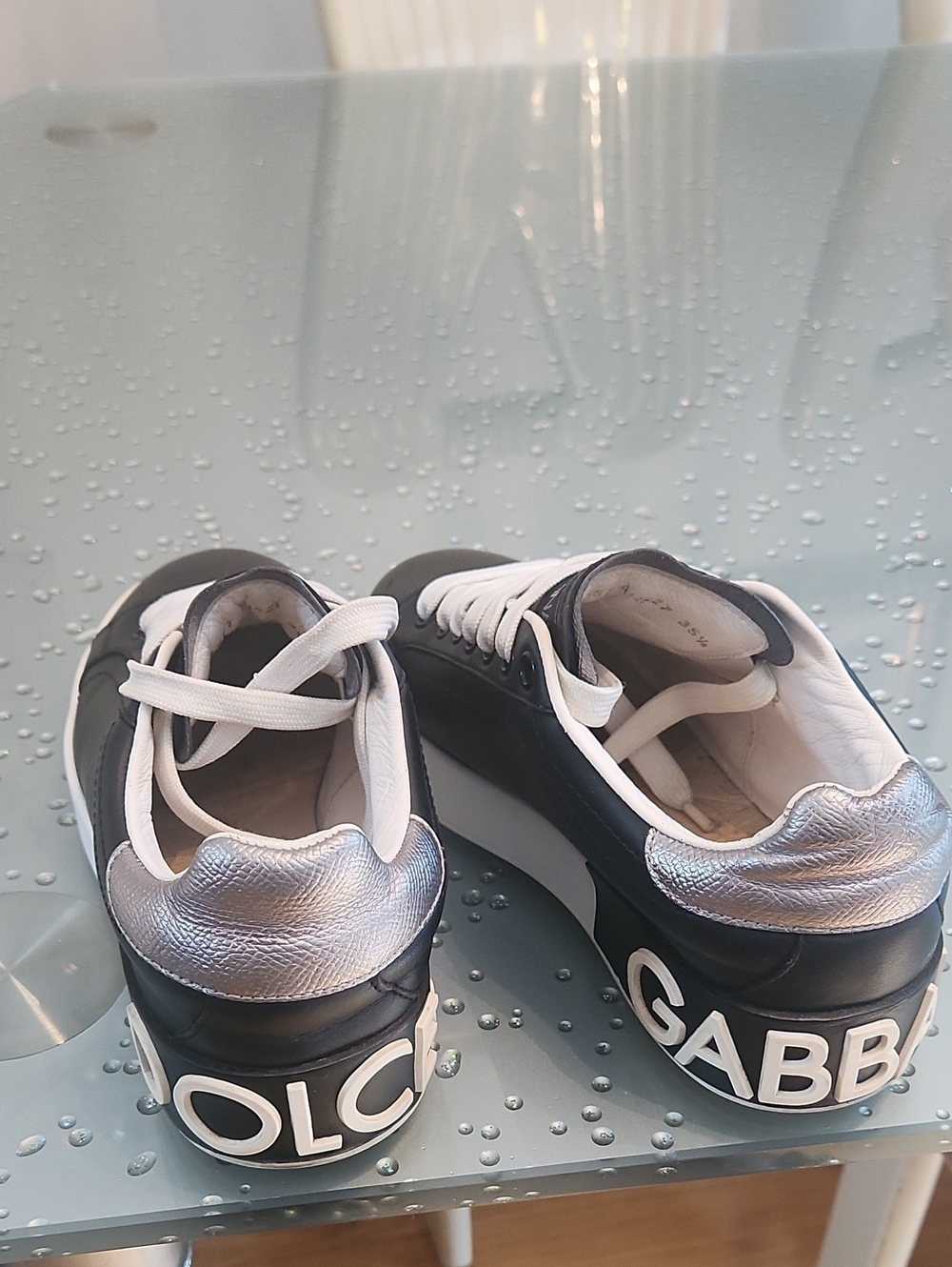 Aurhentic Dolce & Gabbana Black, White & Silver Logo Platform Sneakers